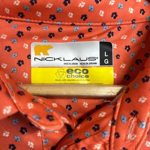 Nicklaus Mens Hot Corral Blue Patterned Golf Polo L Eco Choice Stay Dri - Picture 5 of 8